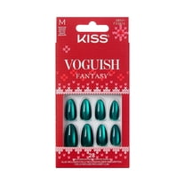 KISS Voguish Fantasy Holiday Press On Nails Almond, ‘Holiday Gala’, Green, Medium, 28 Count