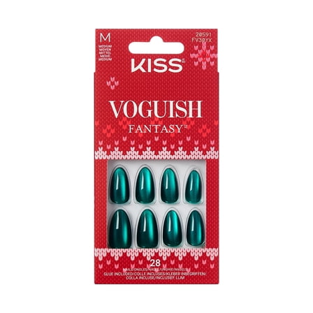 KISS Voguish Fantasy Holiday Press On Nails Almond, ‘Holiday Gala’, Green, Medium, 28 Count