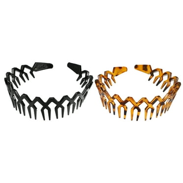 2 Pcs Plastic Shark Teeth Wave Headbands Hair Accessories for Women Girl Black Amber 4.72"x1.57"