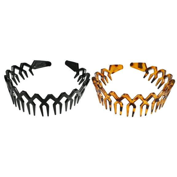 2 Pcs Plastic Shark Teeth Wave Headbands Hair Accessories for Women  Black Amber 4.72"x1.57"