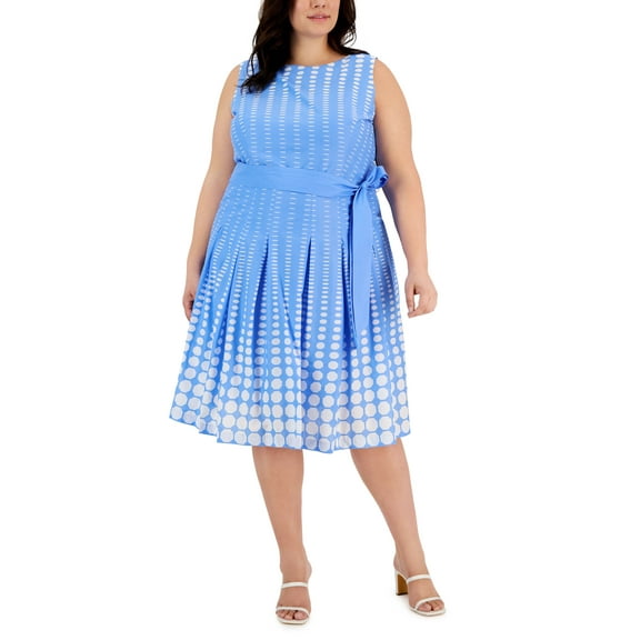 Plus Size Printed Fit & Flare Dress Blue/Bright White 22W
