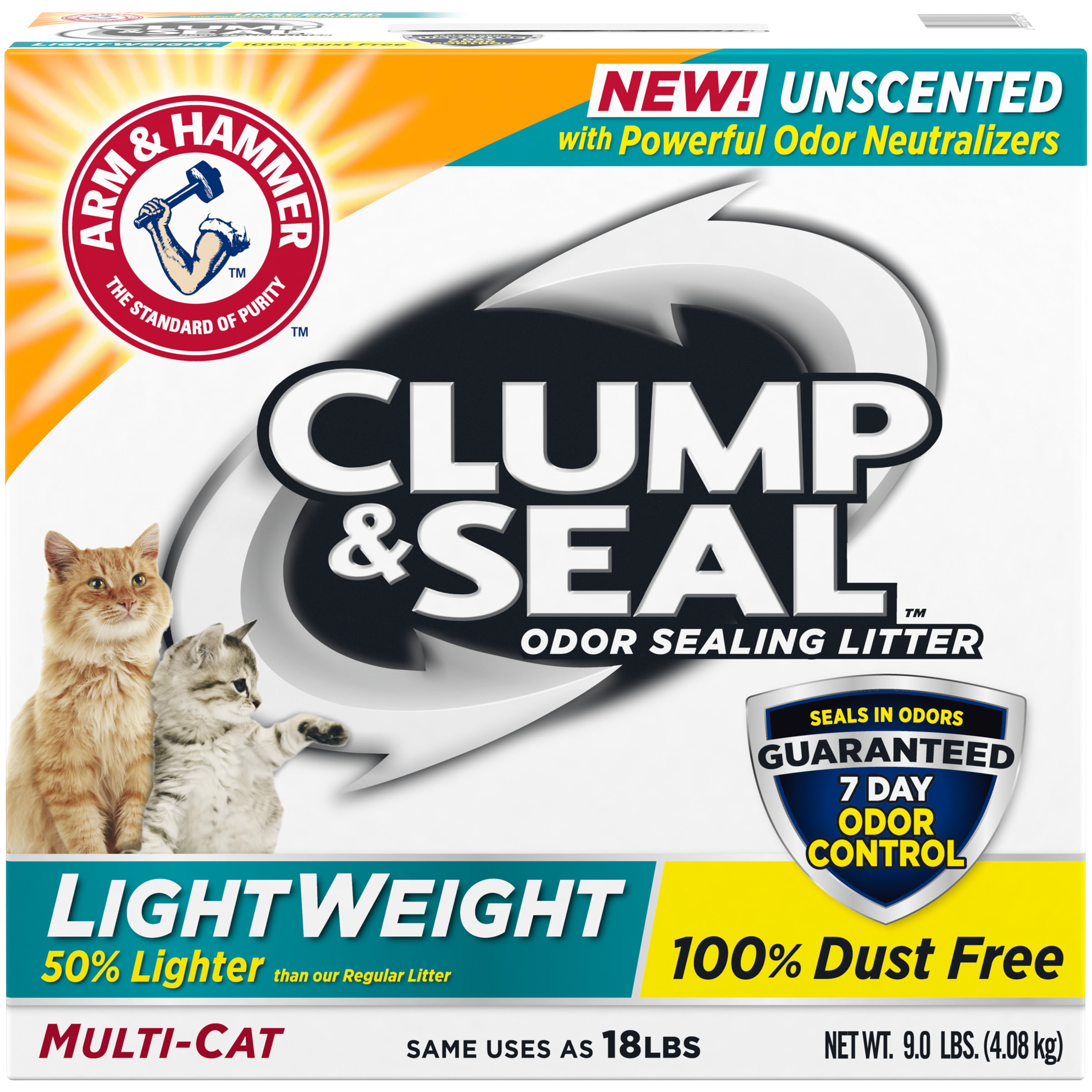 Arm & Hammer Clump & Seal Lightweight Unscented Multi Cat Litter, 9lb