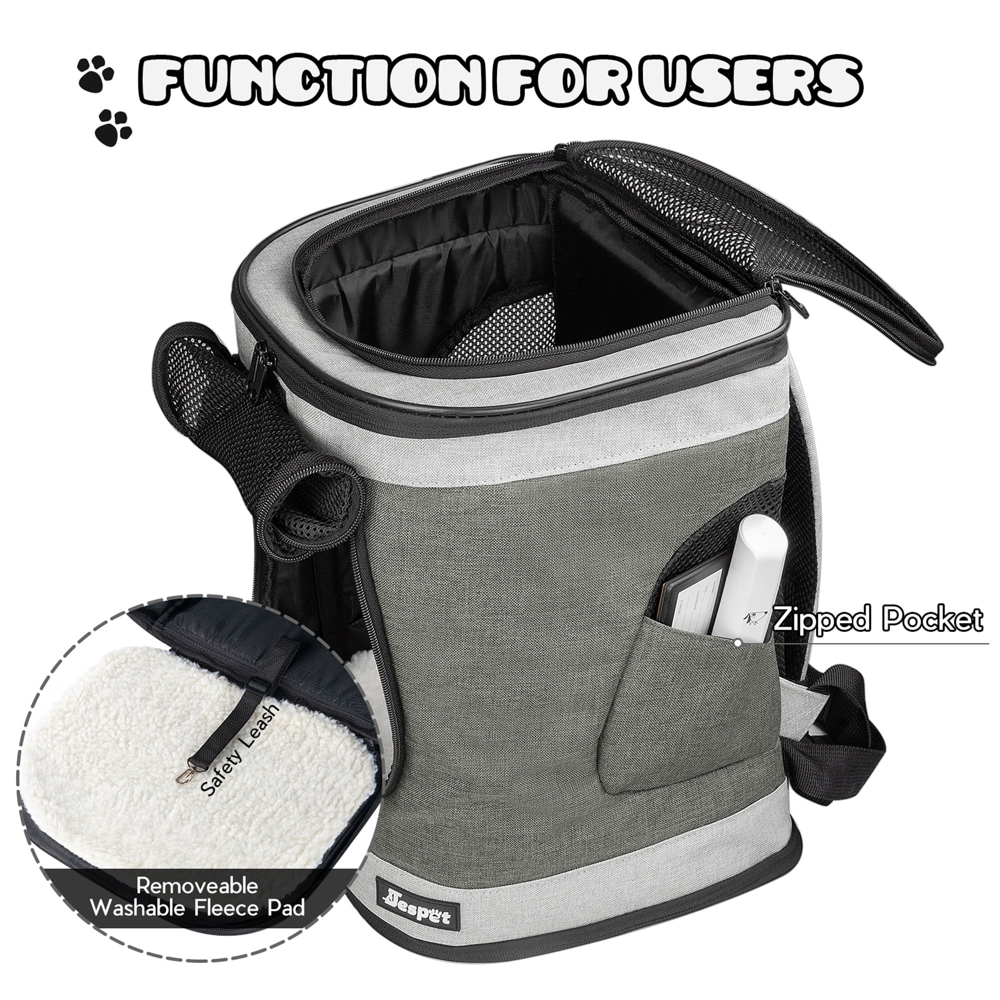 JESPET & GOOPAWS: Pet Soft Backpack Carrier - Smoke Grey - 13", Small Dogs & Cats, Portable-Traveling-Hiking-Walking, Outdoor, Mesh Window, Ventilated