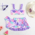 thumbnail image 4 of Girls 3 Piece Bathing Suit Bikini Set Floral Print Swimsuit with Cover Up Skirt Summer Clothes Girls Size 6-7 Years Bathing Suit, 4 of 7