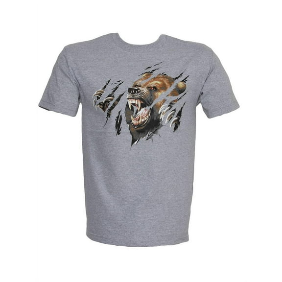 Shredded Fierce Bear Short Sleeve Shirt- Grey, Small