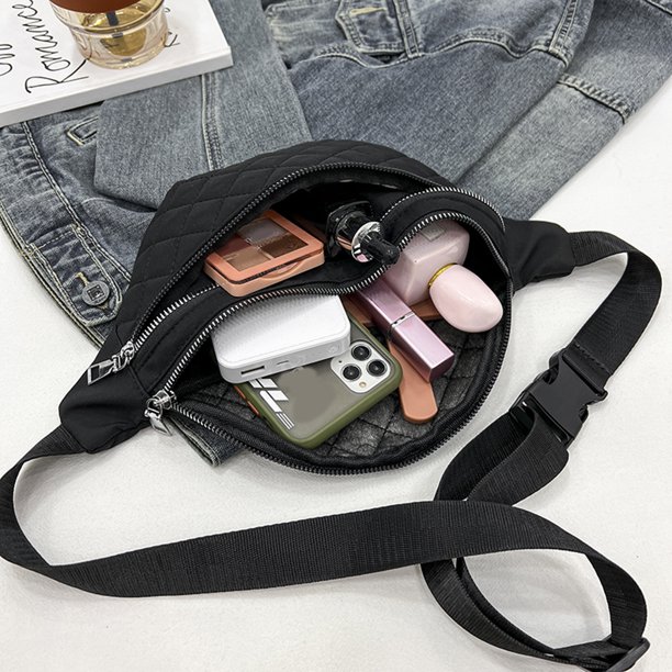 Bolsa de pecho de nailon para mujer de hombro acolchada Ehuebsd con doble cremallera y patrón de rombos a la moda para estudiante escolar