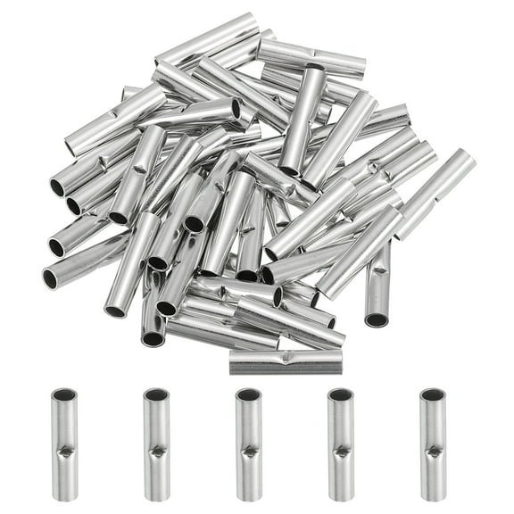 100 Pcs Non Insulated Butt Connectors 22-16AWG Wire Connector BN1.25 for Electrical Wire Crimp Ferrule Terminals