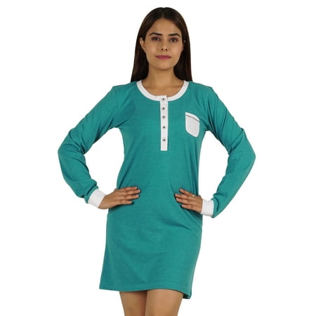 

Moomaya Womens Solid Nightshirt Full Sleeve Sleepwear Nightgown W/ Patch Pocket