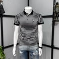thumbnail image 3 of Ropa de calle de alta calidad para hombre, camisetas ajustadas con cuello, polo a rayas, camiseta para hombre, color azul, Kpop Gym Katoen 5xl, 3 of 5