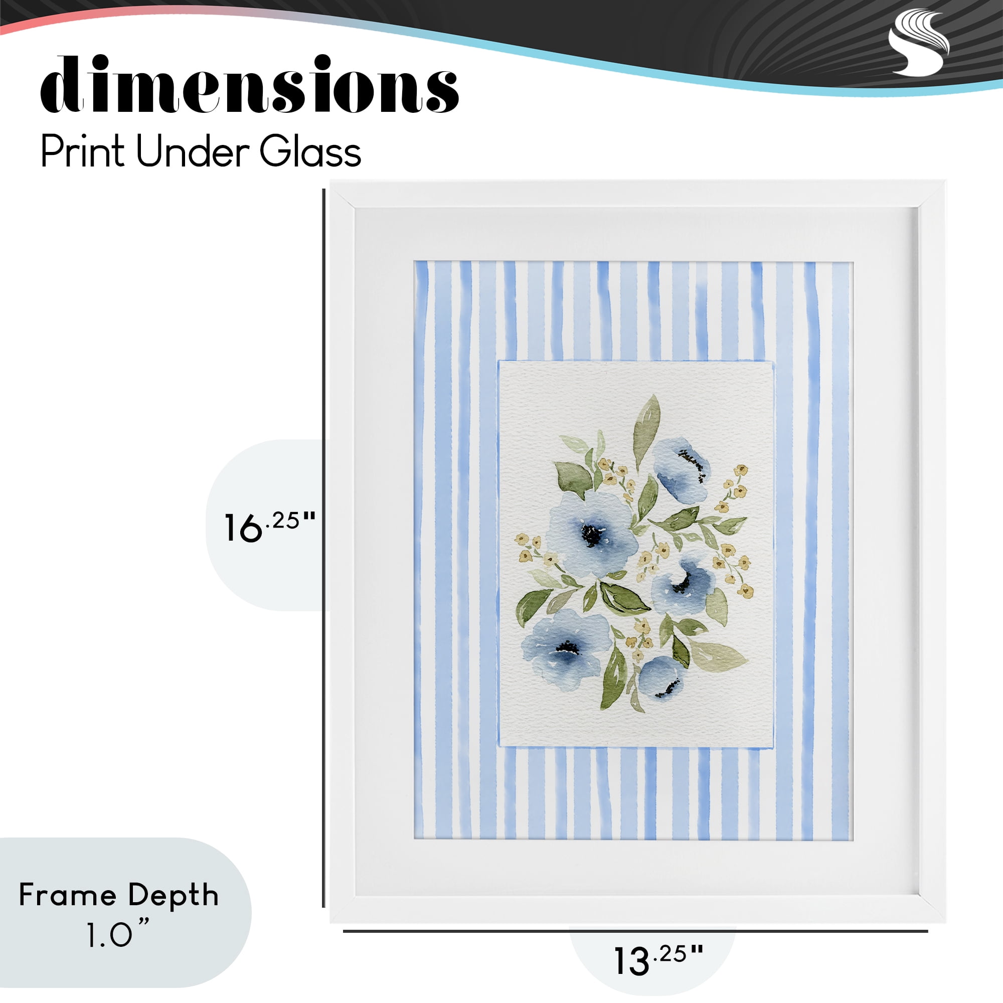 Stupell Industries Flowers with Blue Stripes White Framed Print Under Glass, design by Leah Noel Art