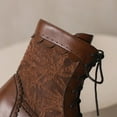 thumbnail image 6 of Xfvqtps Womens Embroidered Ankle Boots Vintage Boho Style Lace up Round Toe Hidden Wedge Heel Winter Fashion Casual Flat Boots Brown, 6 of 9