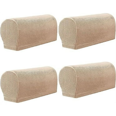 Nvzi 4 Pcs Plaid Stretch Armrest Covers Solid Color Non-Slip Arm Covers for Chairs Couch Sofa Armchair Slipcovers for Recliner Sofa with Twist Pins, Khaki