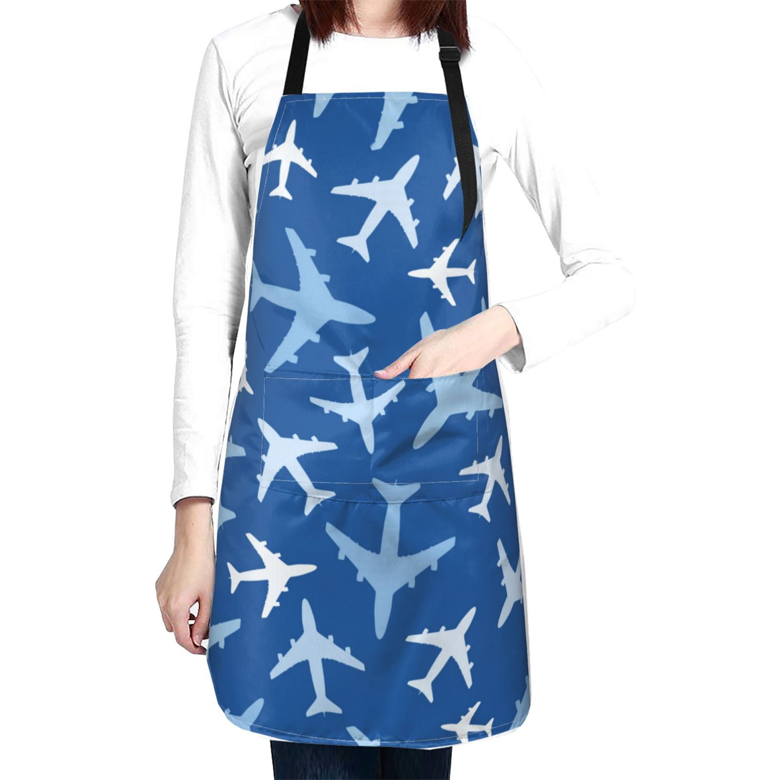 Kdxio Airplanes in the Sky Apron with Pockets Adjustable Kitchen Aprons for Men Women Waterproof Aprons for Cooking,Drawing,Crafting, Baking Household Cleaning