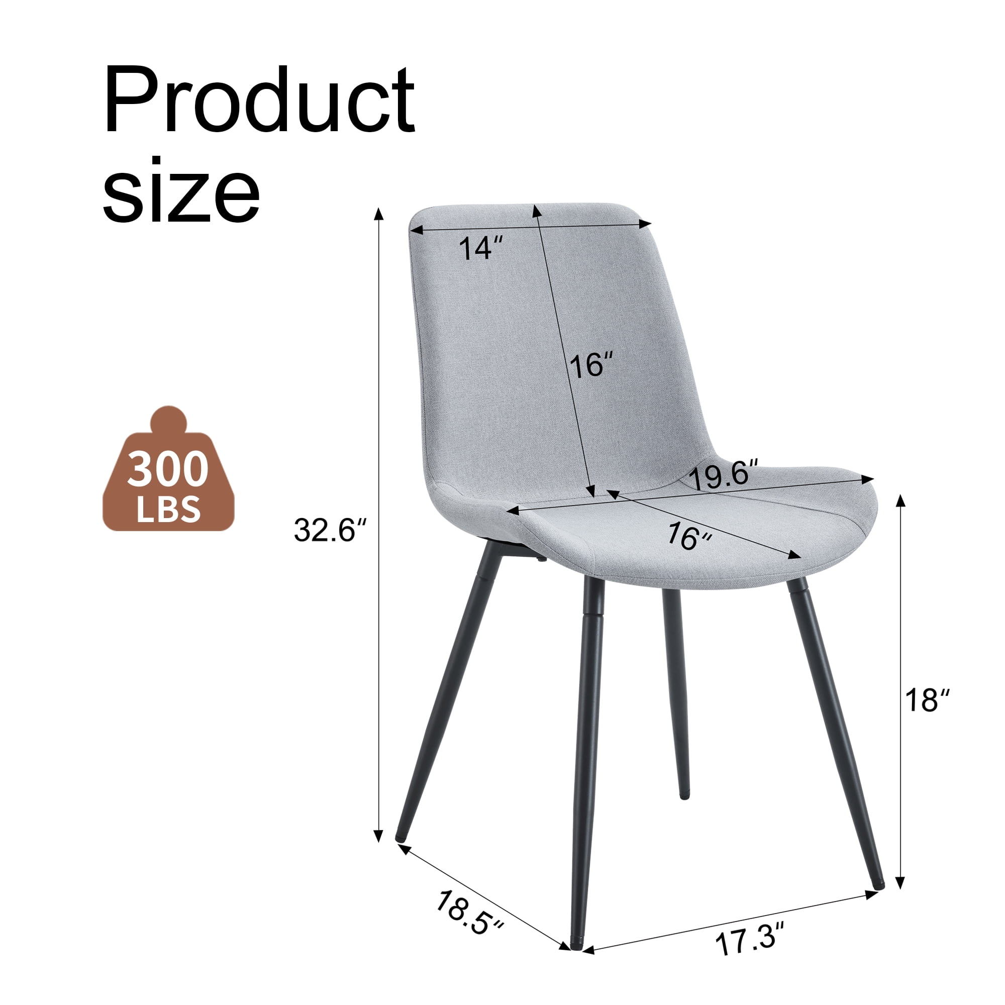 TesNus Light Grey Linen-Cotton Dining Chairs Set of 4, Upholstered Modern Seat with Black Metal Legs for Dining Room Kitchen