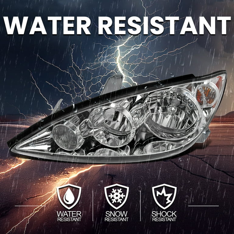 Beamax-9 Chrome Headlight Assembly Set For 2005-2006 Toyota Camry – Amber Corner, DOT/SAE Certified