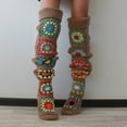 thumbnail image 4 of Crochet Knitted Thigh High Stockings Over the Knee Long Tube Stretchy Leg Warmers with Colorful Square Pattern for Women, 4 of 9