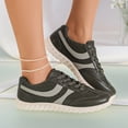 thumbnail image 2 of IEMIEMIEM Women's Sneakers Striped Faux Leather Retro Low Top Breathable Mesh Lace Up Comfort Flat Casual Walking Trainers 6.5 wide, 2 of 7