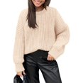 thumbnail image 1 of Women's Fall Sweaters Casual Long Sleeve Pullover Crewneck Ribbed Knit Jumper Tops Plain Blouse, 1 of 5
