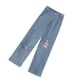 thumbnail image 3 of Pantalones de pierna ancha para mujer, cintura alta, holgados, vintage, lindo oso bordado para primavera y otoño, azul claro L, 3 of 12