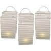Deluxe Paper Rectangular Party Lanterns with Flickering Amber LED Tealights, Set of 6