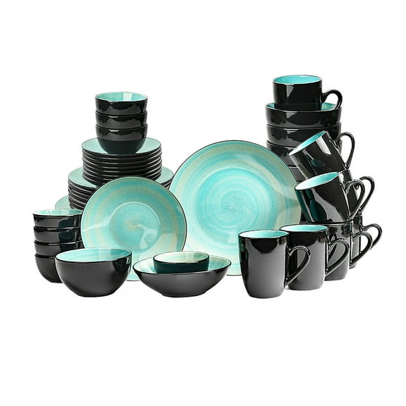 56-Piece Ceramic Cutlery Set - Serves 8 - Microwave and dishwasher available,Turquoise