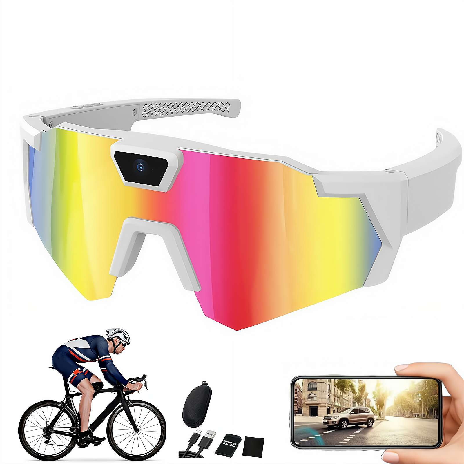 1080P HD Video Camera Glasses Outdoor Sports Action Portable Wearable Glasses Suitable for Driving, Cycling, , Outdoor Activity Recording Glasses, Action Sports for Cycling Hiking(with 32GB TF card)