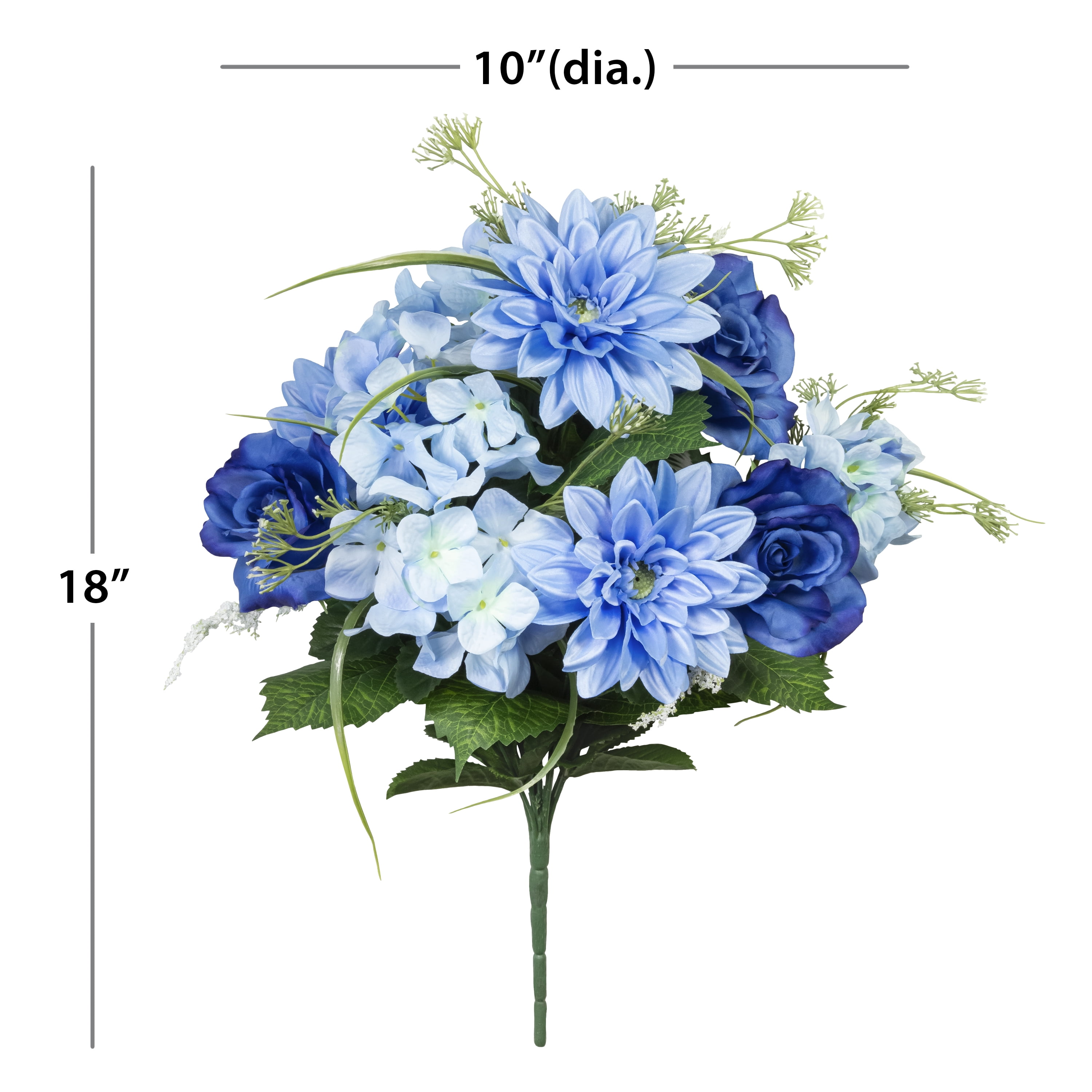 18-inch Artificial Silk Blue Roses & Dahila Mixed Summer Bouquet, for Indoor Use, by Mainstays