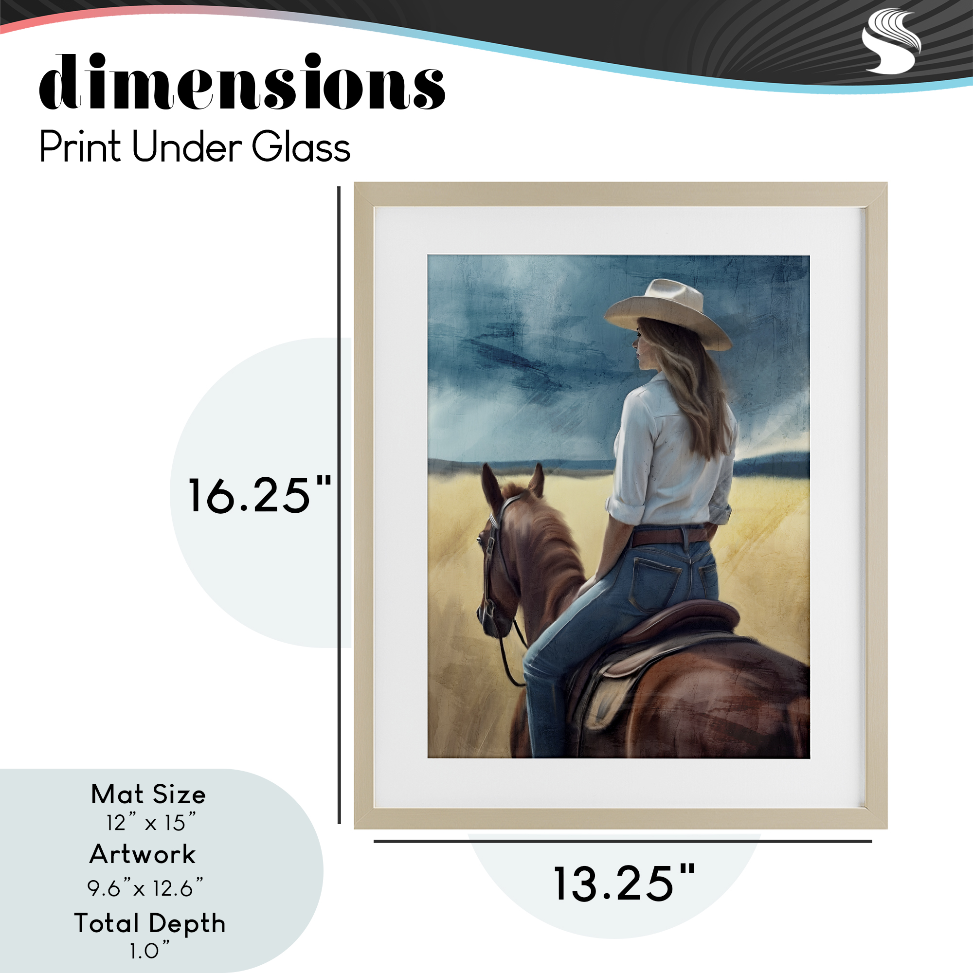 Countryside Cowgirl View Birch Framed Print Under Glass, design by Kim Allen