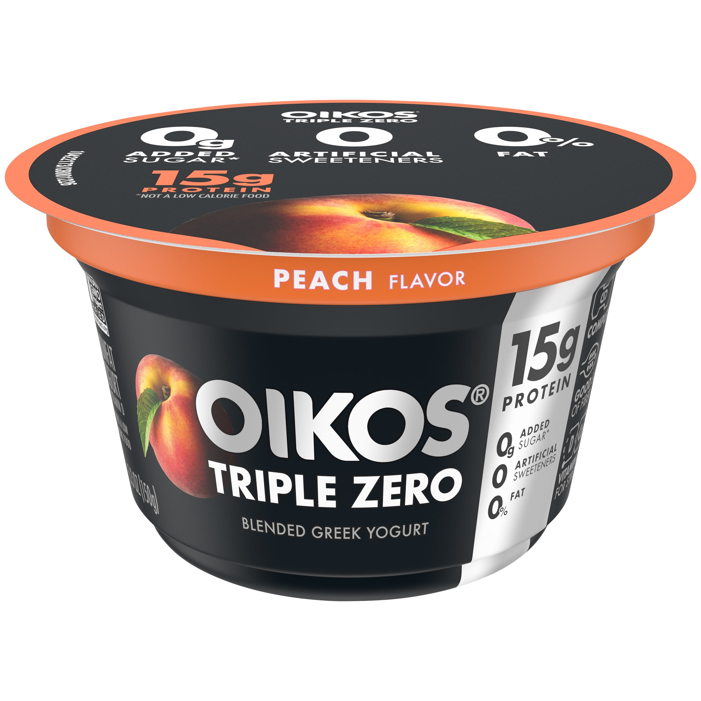 Oikos Triple Zero Peach Greek Yogurt 5 3 Oz Walmart Com