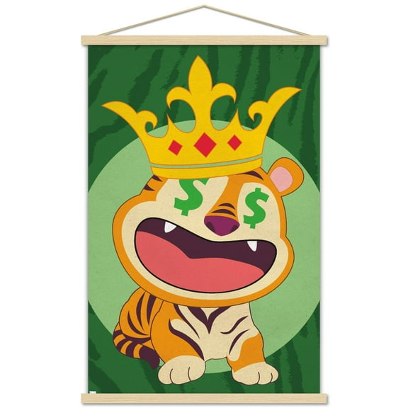 Tiger with Crown Wall Poster with Wooden Magnetic Frame, 22.375" x 34"