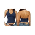 thumbnail image 3 of Women Halter Tank Tops Double Lined Basic Shirts Backless Y2K Trendy Going Out Tops Blue M, 3 of 7