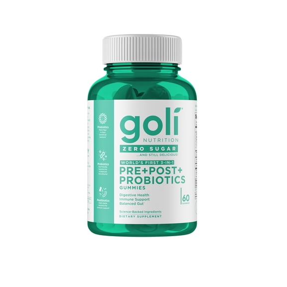 Goli Nutrition Pre-Post-Probiotic Zero Sugar Gummies, 60 Count