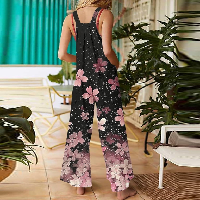 Hueook Holiday Romper Dress One Piece Vacation Travel Outfits Fashion Women Casual Cold Shoulder Jumpsuit Solid Suspender Jumpsuits Wide Pocket Leg 