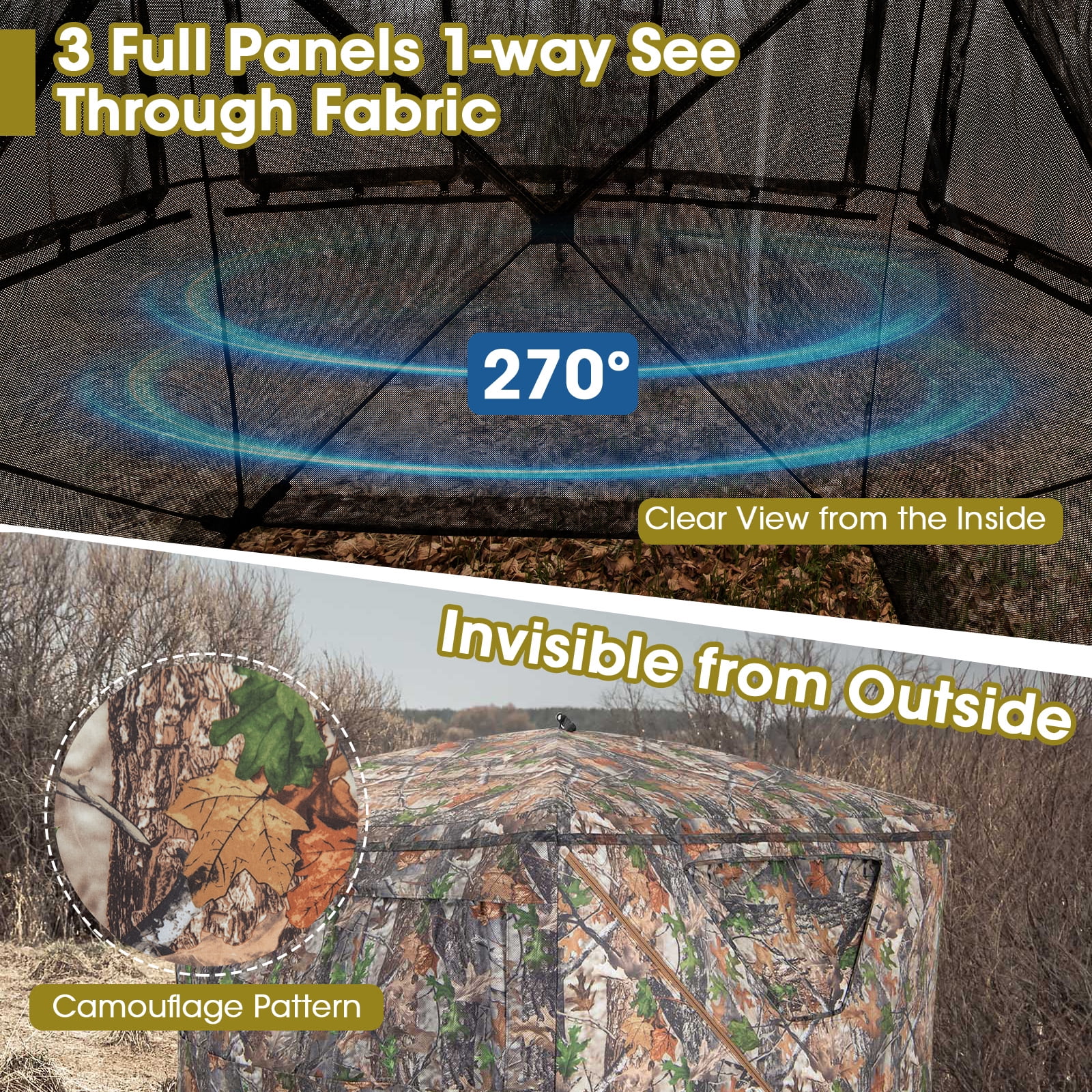 Costway Hunting Blind Portable Pop Up Ground Tent 2-3 Person with Carry Bag Storage Pocket