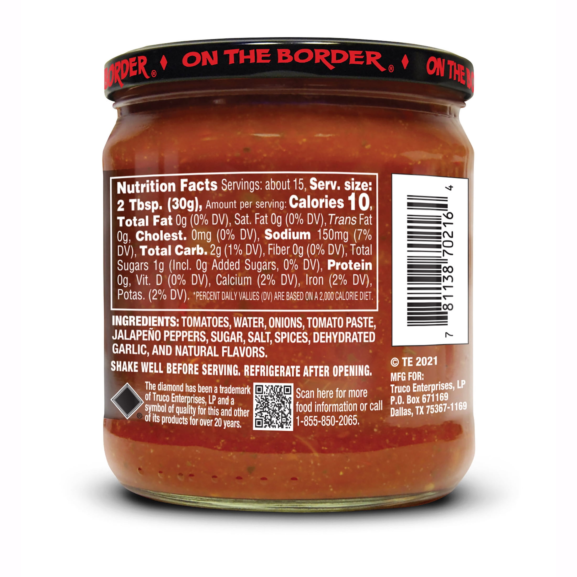 On The Border Hot Salsa, Gluten-Free, 16 oz Jar