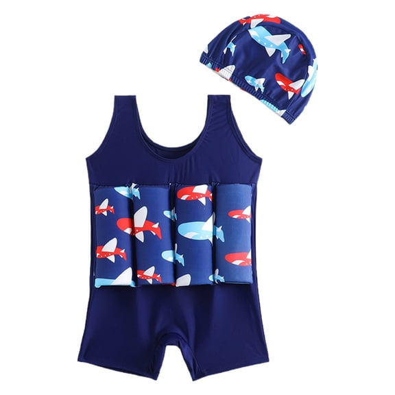 WRKEKC Toddler Swimsuit Girl One Piece Floral Print Tank Style with Built in Floaties Arm Rings Sun Safe 1-5 Years