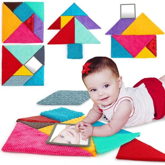 14 Set Sensory Mini Mats Assorted Textured Play Mat Tangram Puzzle Educational Tactile Sensory Toys for Autistic Children Kids Baby Toddler with Sensory Issues Fidgeting Activity Ages 0 