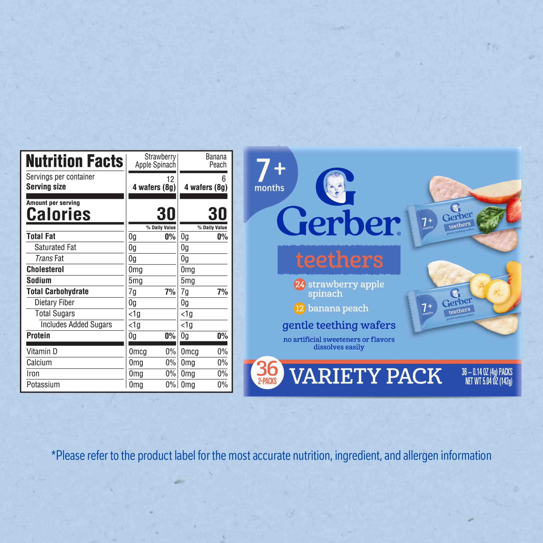 (2 pack) Gerber Gentle Teething Wafers, Variety Pack Baby Teethers, 72 Count Box