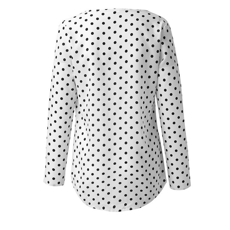SHIBAOZI Women Polka Dot Blouse Long Sleeve Button Down Shirt Tops Lapel Blouse Shirt Spring Mesh Sheer Outfits, Women's, Size: Small, White