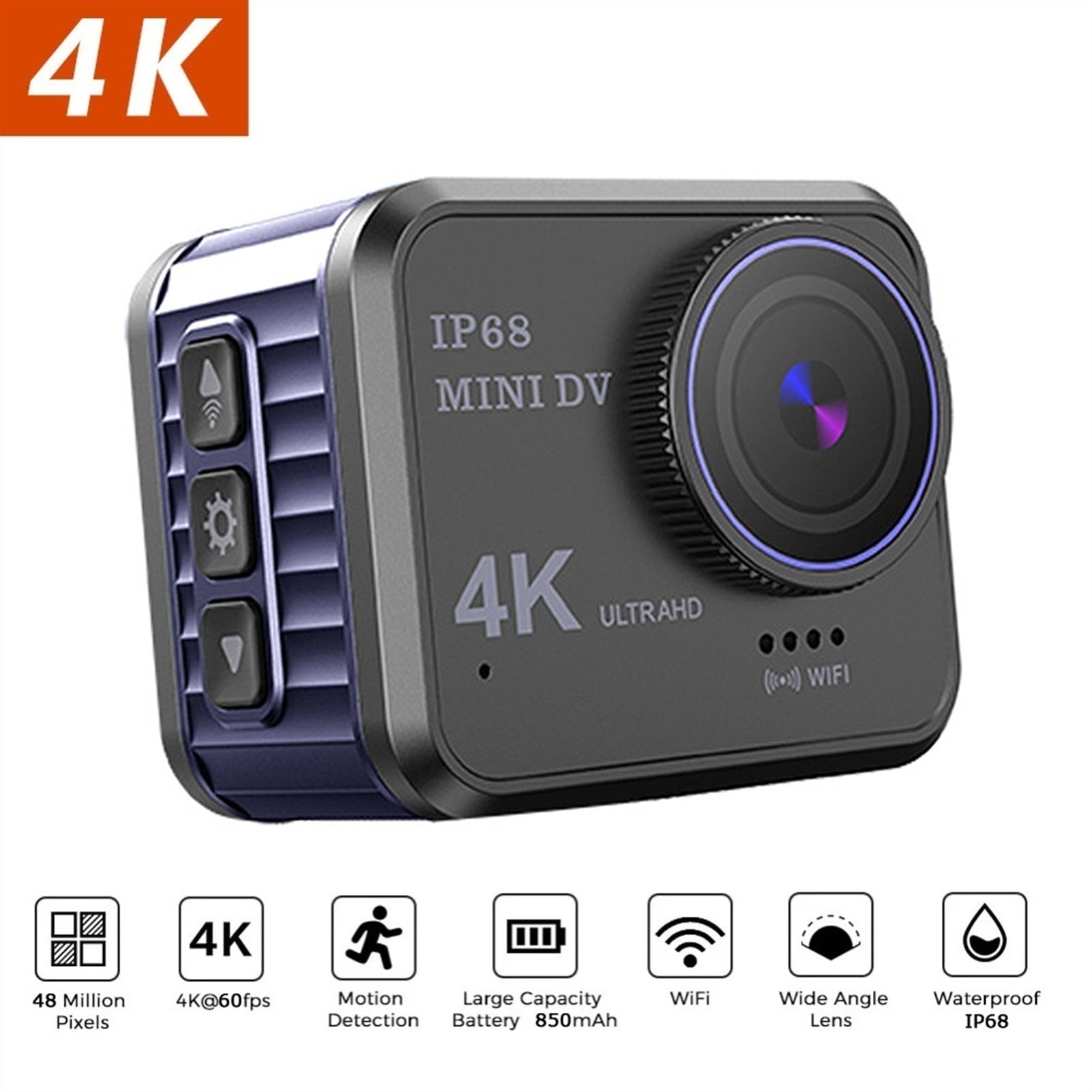 4K Ultra HD Wifi Action Camera, 48MP 1.54 inch Screen 4K Video Camera, 170D 10m Waterproof Sports DV, Helmet Camera with 128GB Card ,Wide USe