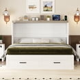 thumbnail image 3 of Queen Size Murphy Bed with Built-In Charging Station & Storage Drawers, Farmhouse Foldable Cabinet Bed for Home Office & Guest Rooms, Space-Saving White Design, 3 of 9