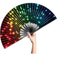 thumbnail image 1 of Grand Ventail De Mains Pliable En Bambou Pour Homme/femme Avec Tui En Tissu Pour Danse, Musique, Spectacle, Dcoration, Cadeau Disco Lights Dots, 1 of 5