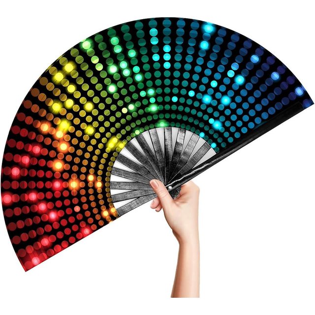 Grand Ventail De Mains Pliable En Bambou Pour Homme/femme Avec Tui En Tissu Pour Danse, Musique, Spectacle, Dcoration, Cadeau Disco Lights Dots
