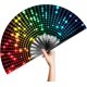 thumbnail image 1 of Abanico de mano plegable grande de bambú para hombre/mujer con cubierta de tela para baile, música, espectáculo, decoración, regalo, luces de discoteca, puntos, 1 of 5