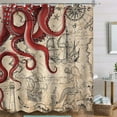thumbnail image 3 of Vintage Nautical Octopus Shower Curtain Navy Blue Mermaid Funny Ocean Kraken Shower Curtains for Bathroom Anchor Coastal Map Waterproof Fabric Bath Curtain Decor with Hooks 72 x 72, 3 of 7