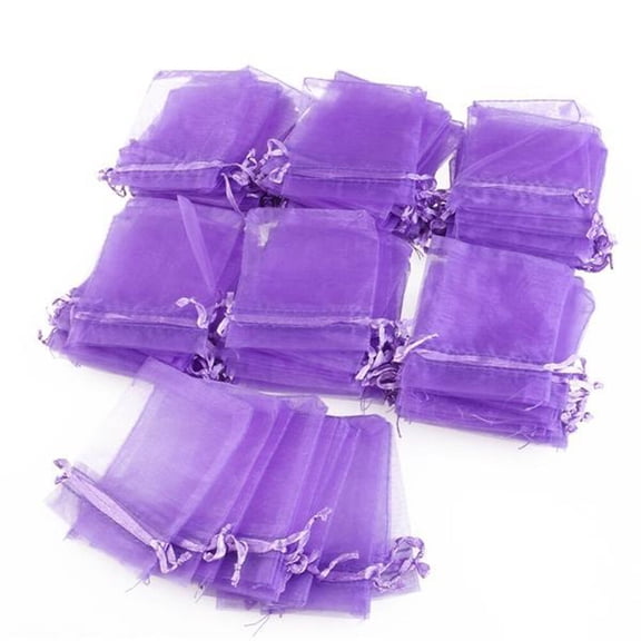 Yardwe 100Pcs Party Favor Organza Bags Purple Pouches for Weddings and Anniversaries