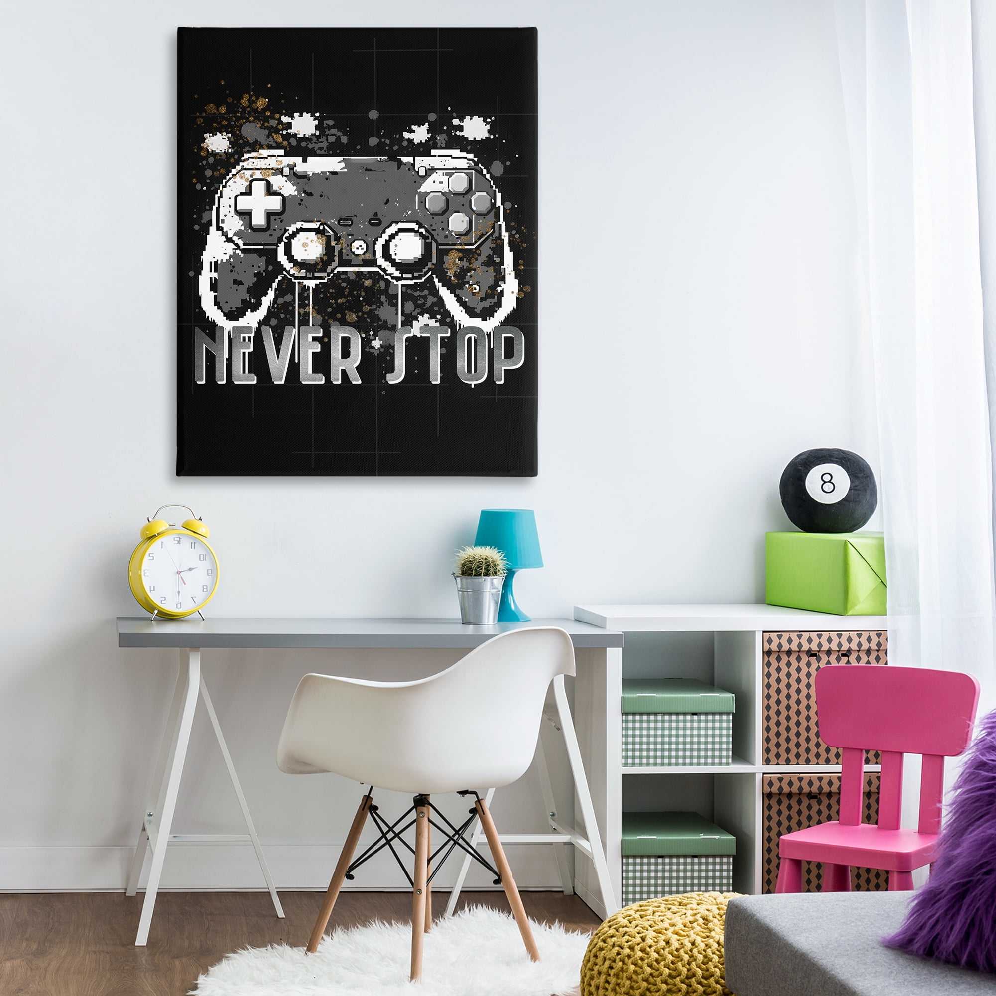 Stupell Industries Never Stop Game Controller Entertainment Painting Wrapped Canvas Art Print Wall Art, 36 x 48