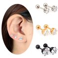 thumbnail image 1 of 1 Pair Titanium Steel Prong Cartilage Piercing Ear Studs Earrings Ear Jewelry, 1 of 5