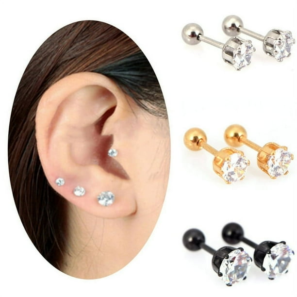 1 Pair Titanium Steel Prong Cartilage Piercing Ear Studs Earrings Ear Jewelry