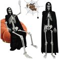 thumbnail image 2 of Esqueleto de Halloween de 5,4 pies/165 cm, esqueleto de tamaño completo con capa negra, huesos humanos de tamaño natural para Halloween, patio, jardín, decoración de fiesta espeluznante, 2 of 4